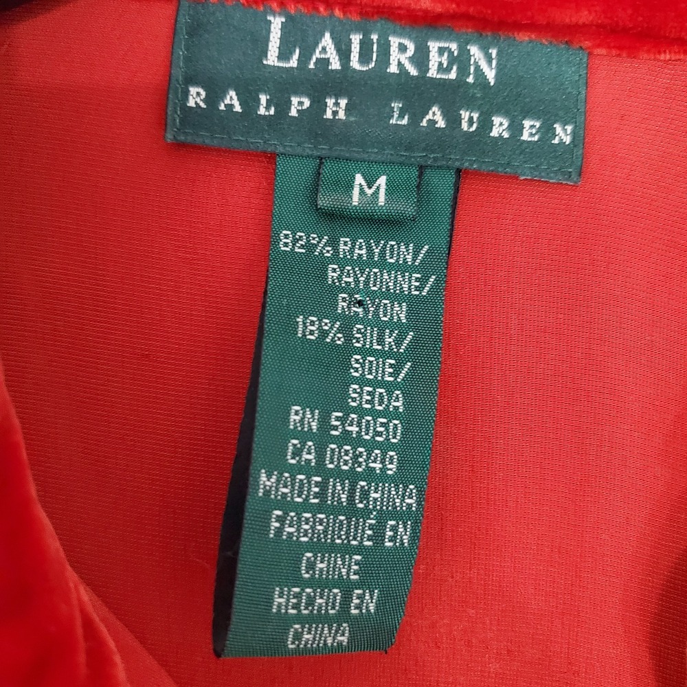 Vintage Lauren Ralph Lauren Red Velvet‎ Top Womens M Button Down Silk Blend EUC - Picture 3 of 8
